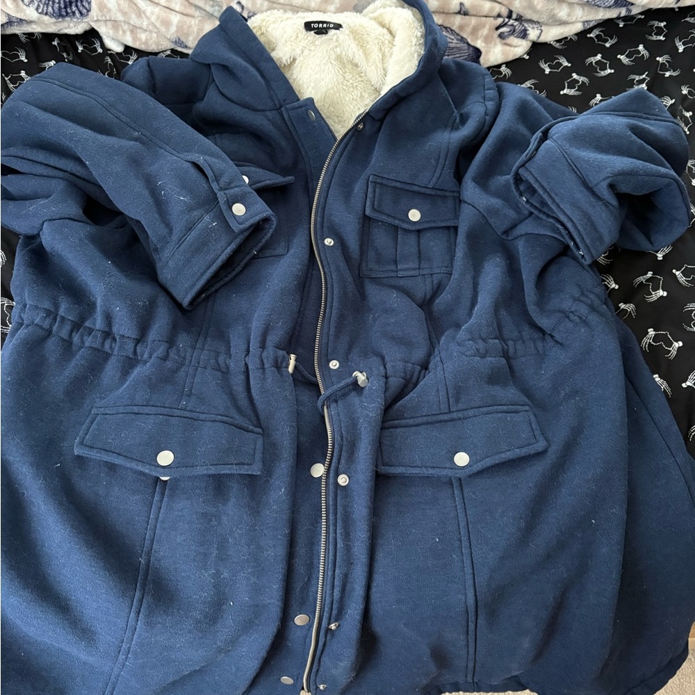 Blue Hooded Coat with Sherpa Lining